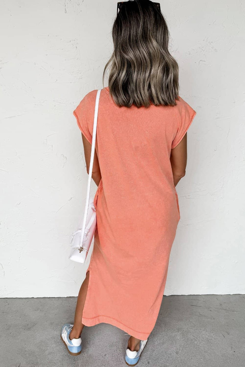 Carrot Mineral Wash Pocketed T-shirt Long Dress