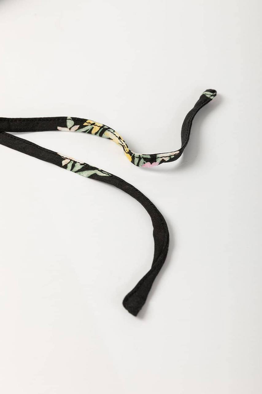 Black Floral Spaghetti Strap Shirred Bodice Tied Empire Waist Maxi Dress