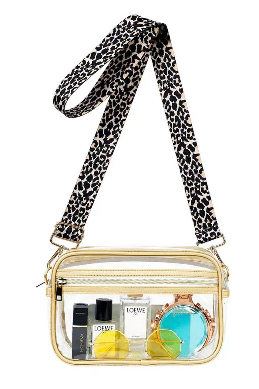 Gold Leopard Strap Clear Crossbody Bag