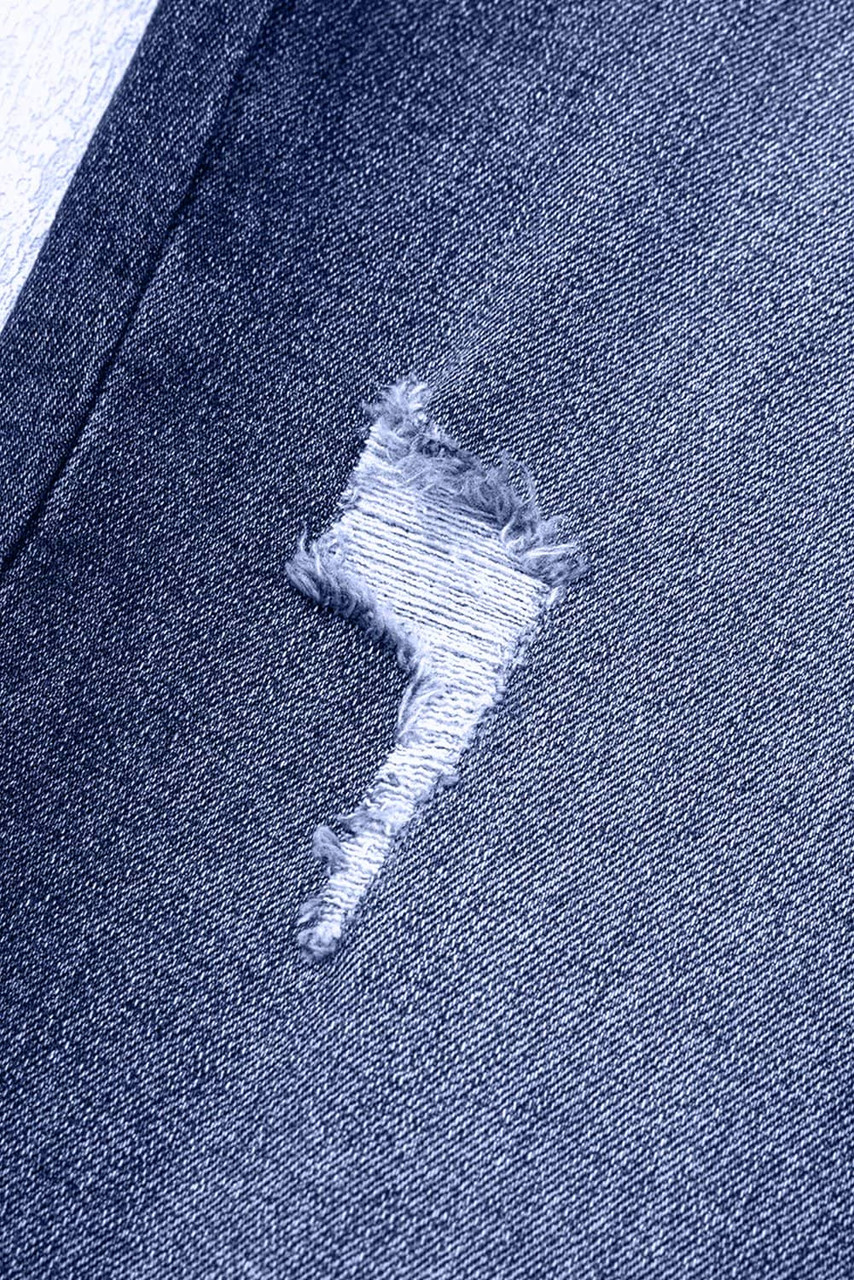 Real Teal Folded Cuffs Distressed Straight High Waist Jeans