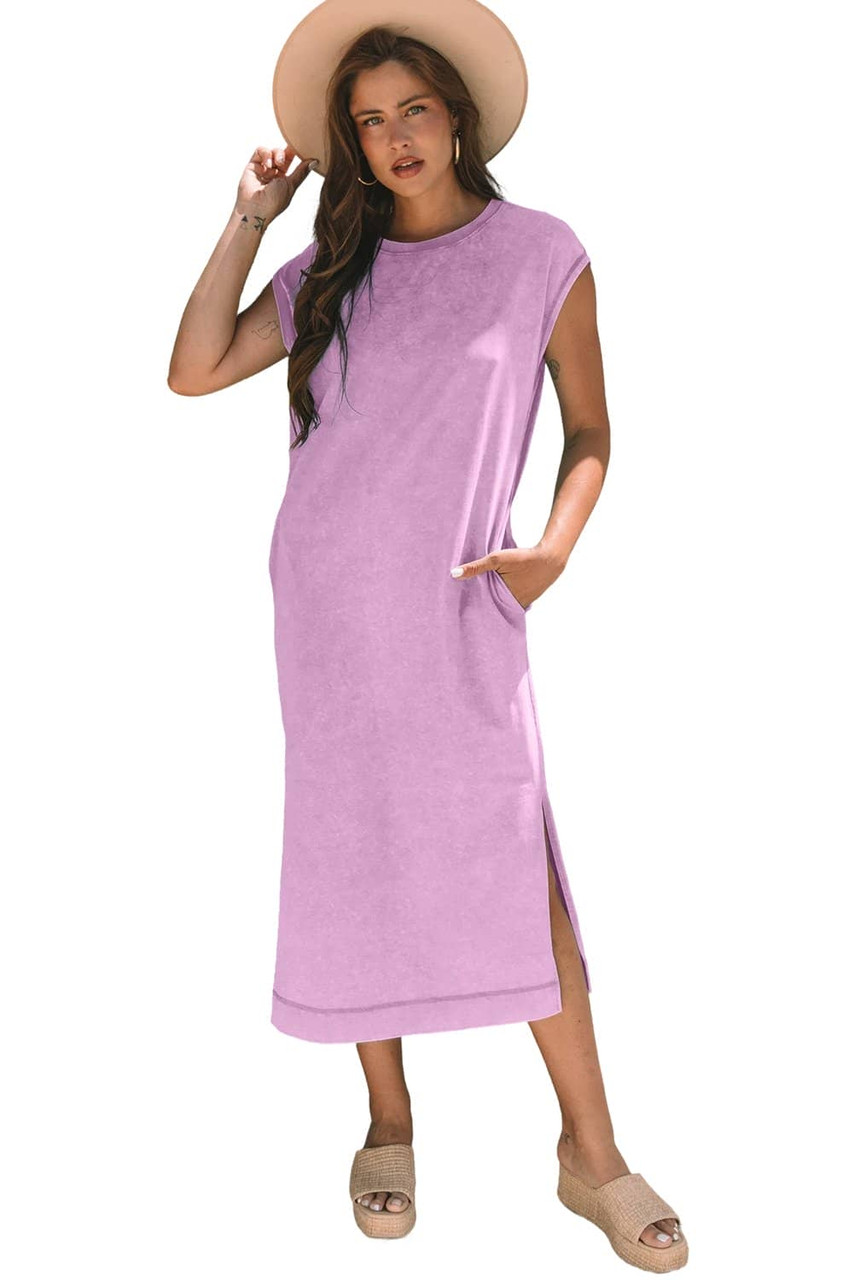 Wisteria Mineral Wash Pocketed T-shirt Long Dress