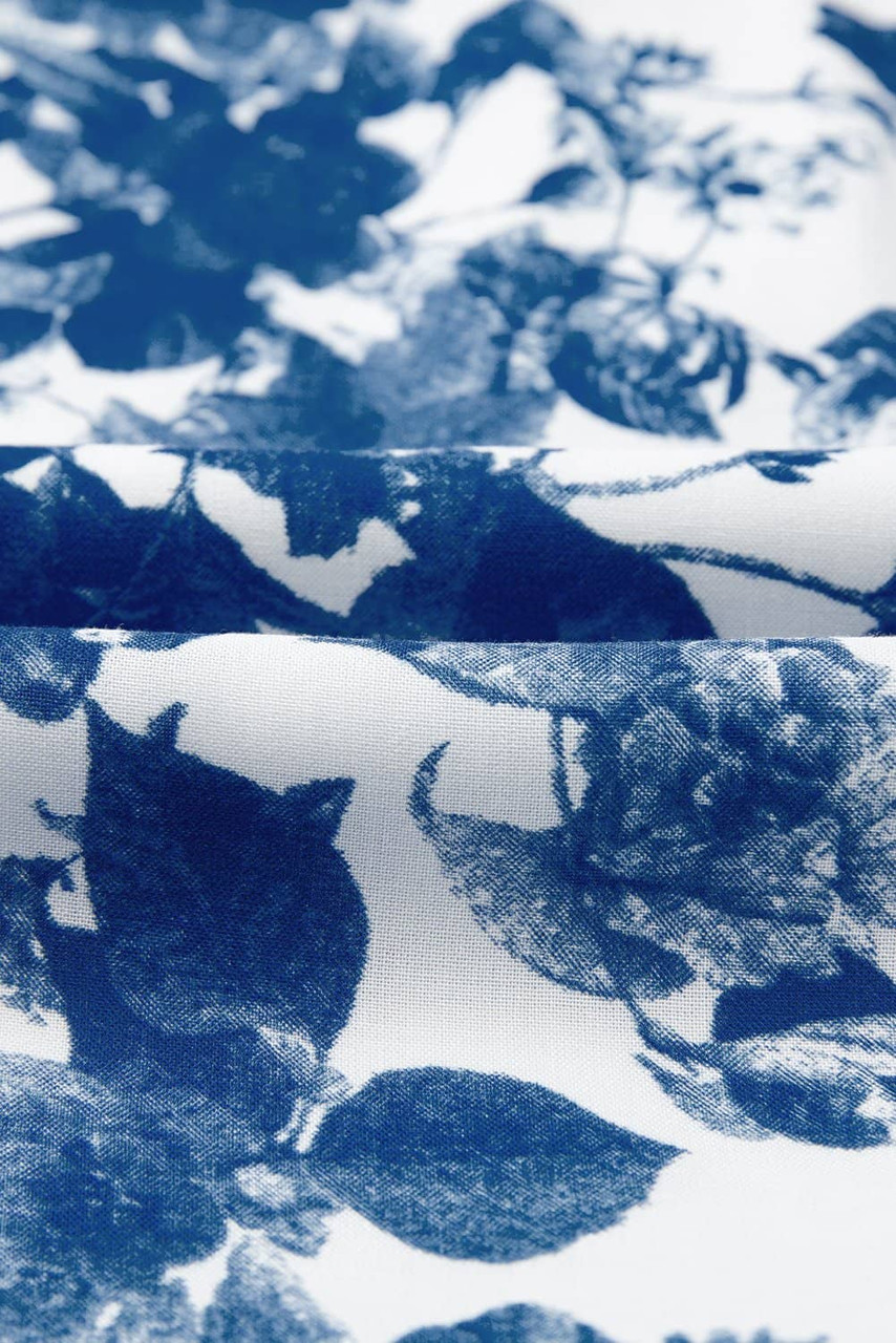 Blue Floral Ruffle Strap Square Neck Smocked Bodice Midi Dress