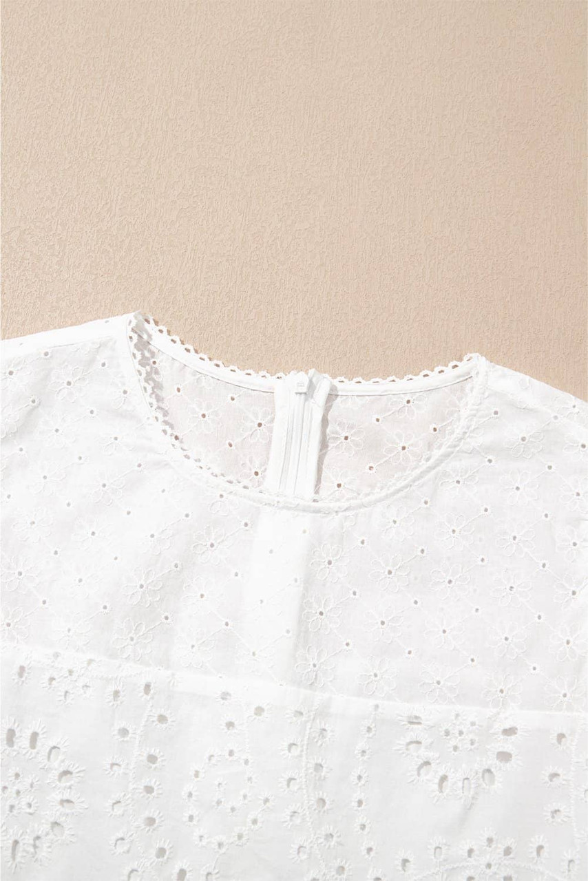 White Floral Eyelet Embroidered Sleeveless Shift Dress