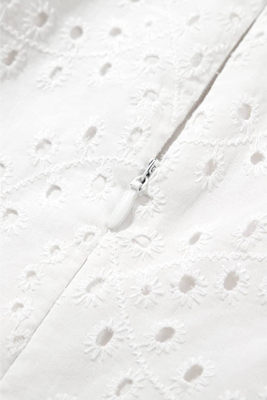 White Floral Eyelet Embroidered Sleeveless Shift Dress