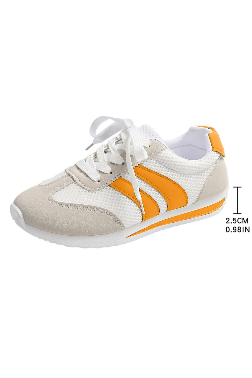 Yellow Color Block Patchwork Breathable Lace-up Sneakers