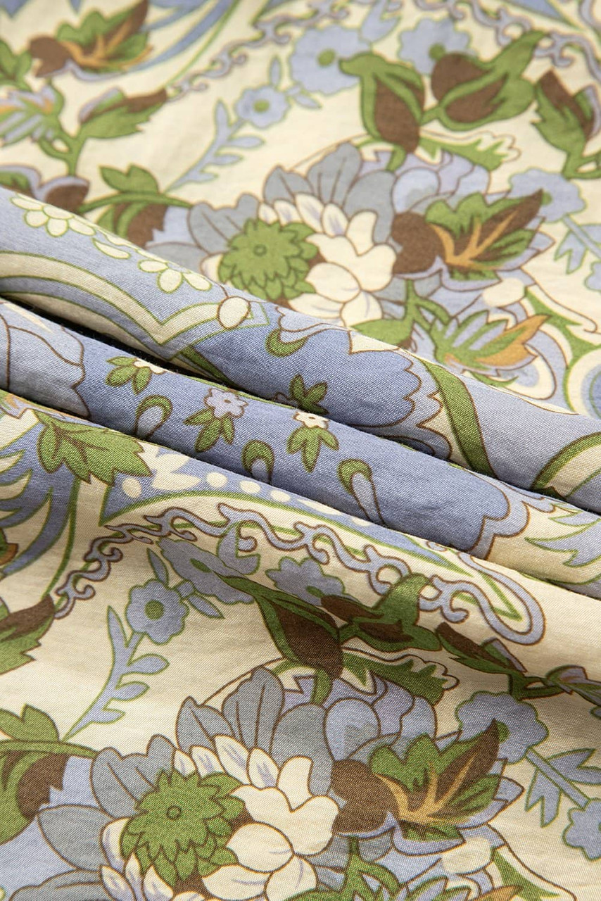 Multicolour Vintage Floral V Neck Short Puff Sleeve Long Dress