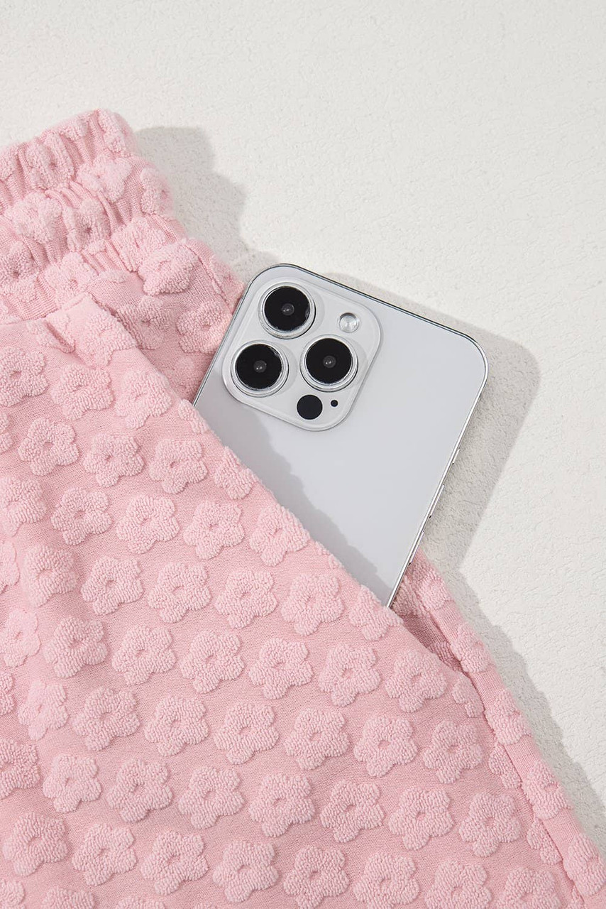 Coral Paradise Daisy Jacquard Textured Casual Short Set