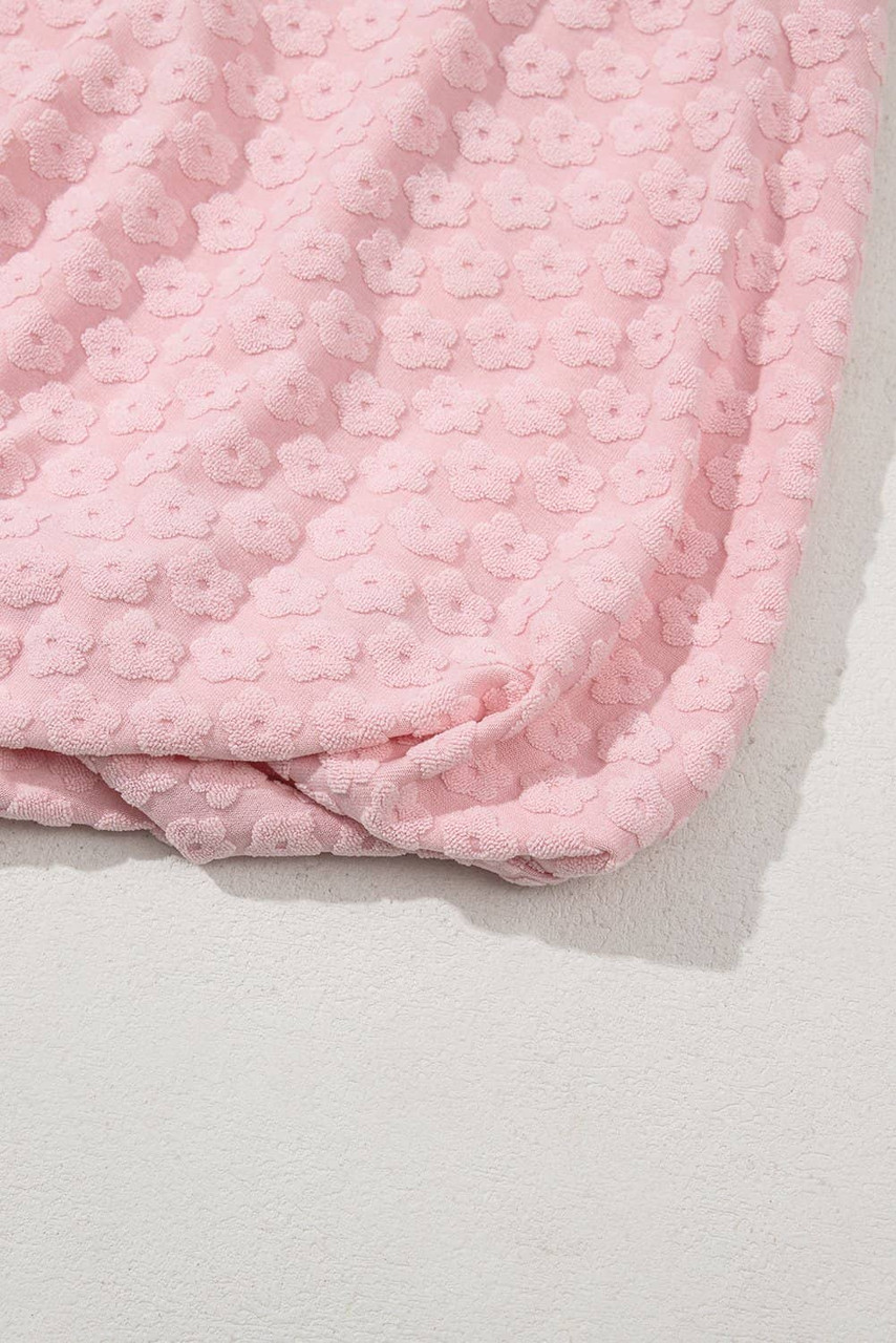 Coral Paradise Daisy Jacquard Textured Casual Short Set