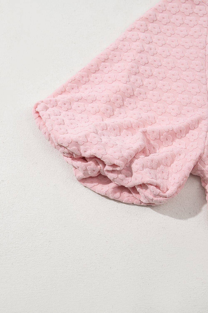 Coral Paradise Daisy Jacquard Textured Casual Short Set