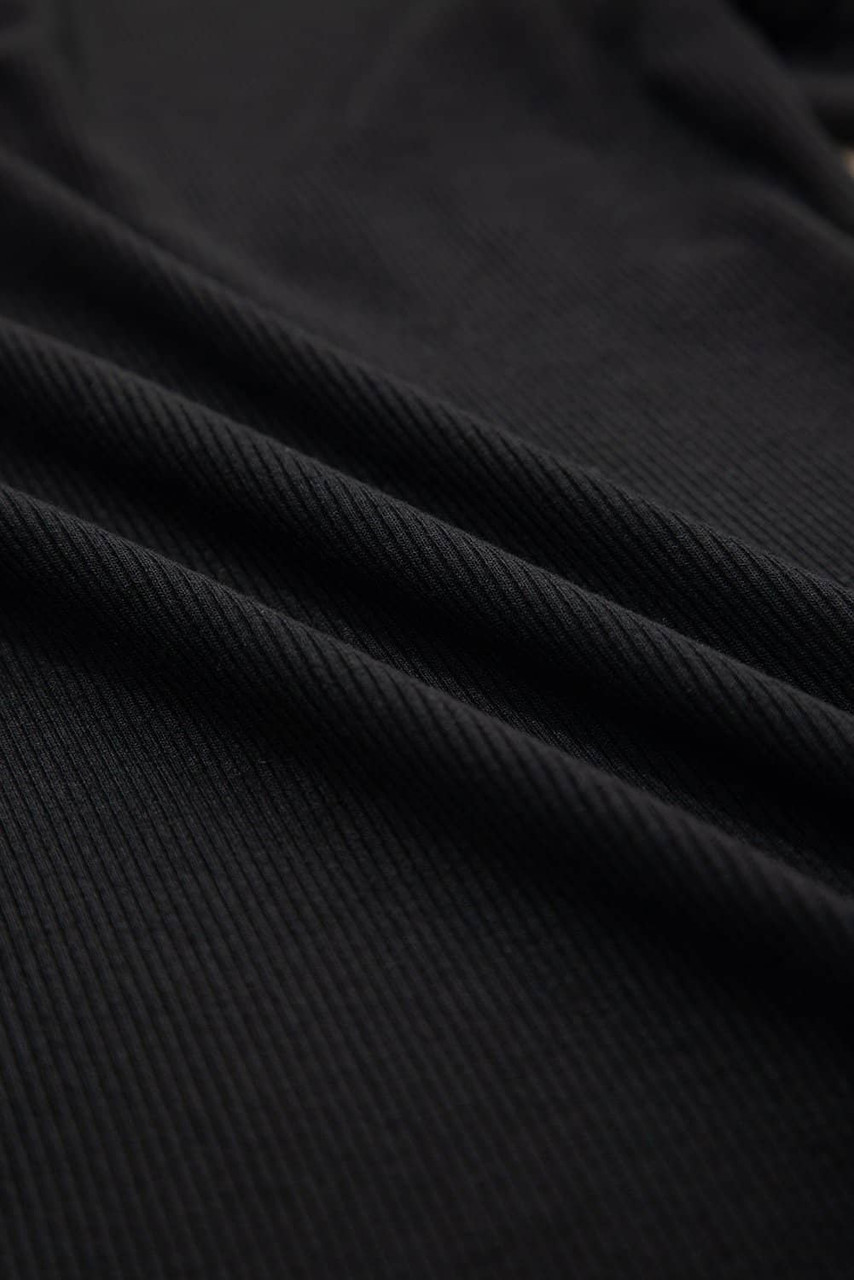 Black Mesh Ruffled Sleeve Slim Fit V Neck Top