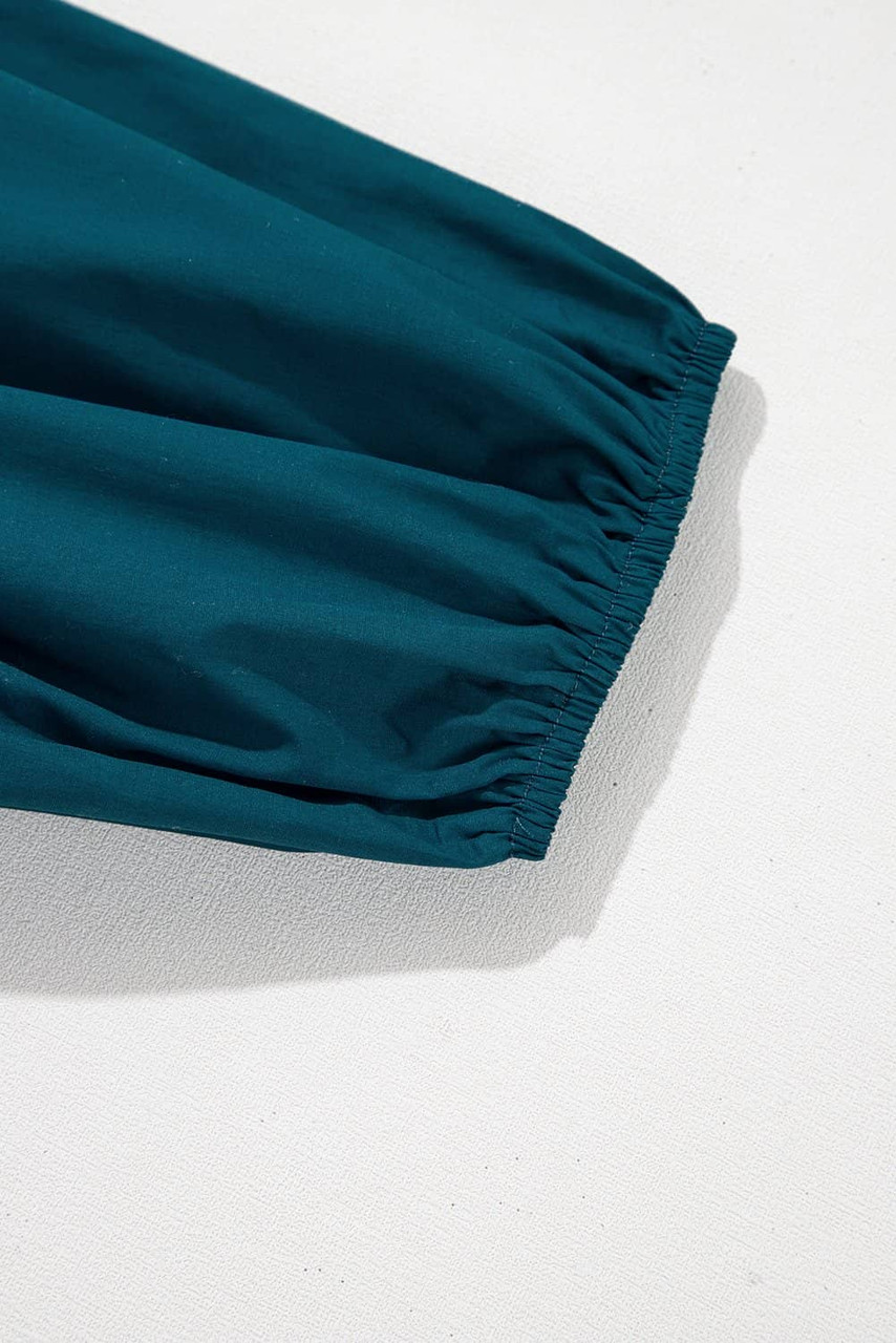 Blue Sapphire Colorblock Split V Neck Puff Sleeve Mini Dress