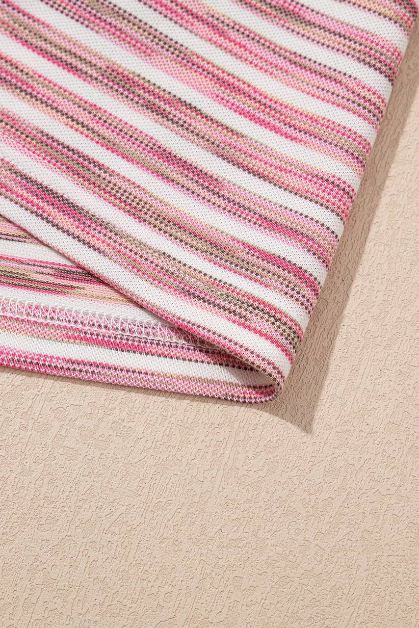 Pink Stripe Contrast Trim Yarn-dyeing Knit Tank Top