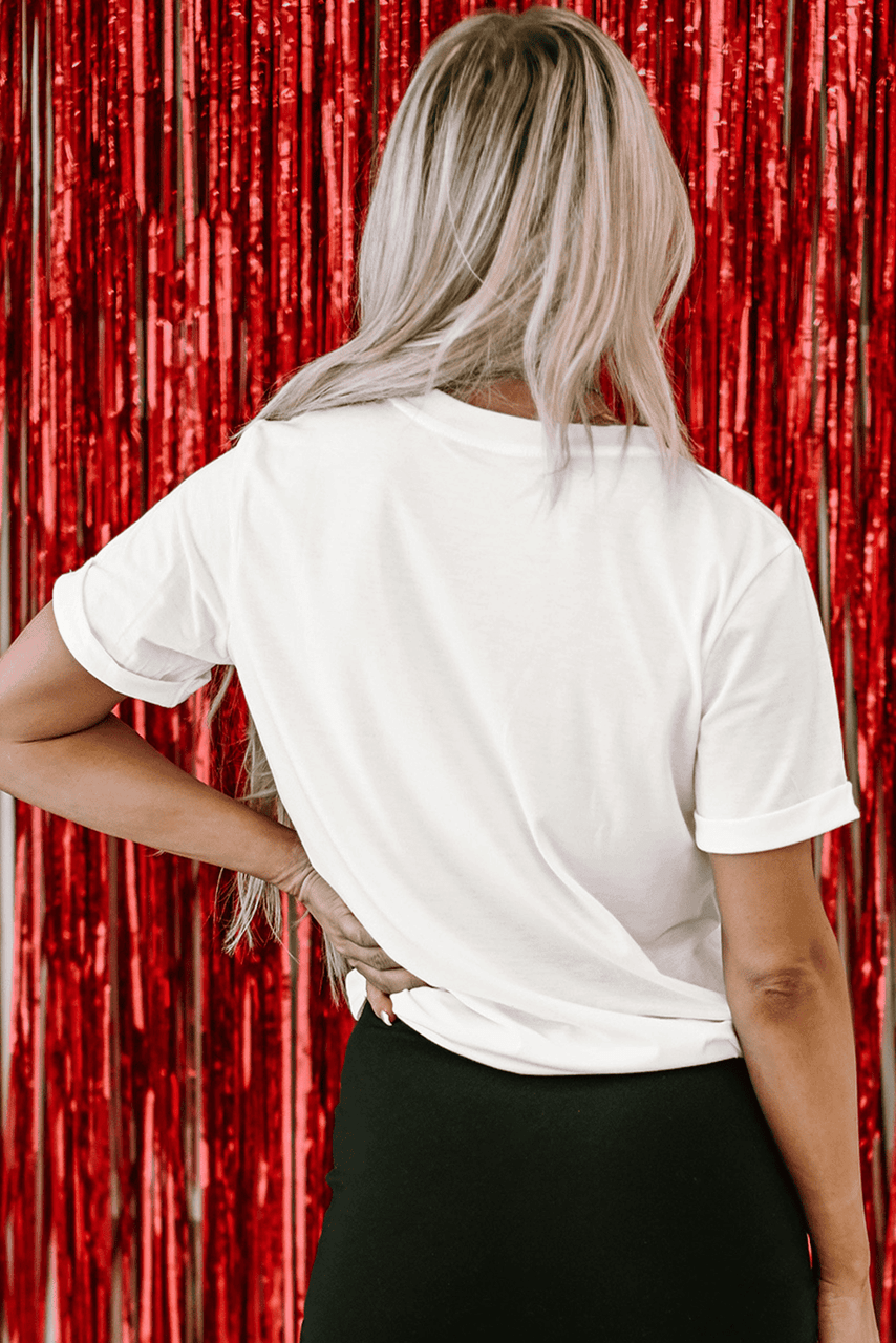 White American Flag Balloon Dog Print Crew Neck T Shirt