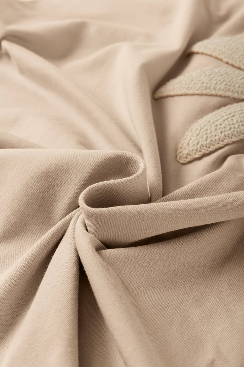 Oatmeal Contrast Crochet Floral Graphic Drop Shoulder Loose Tee