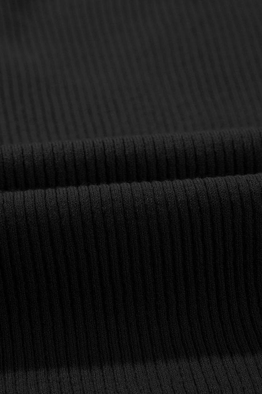 Black V Neck Ribbed Knit Lightweight Short Sleeve Sweater