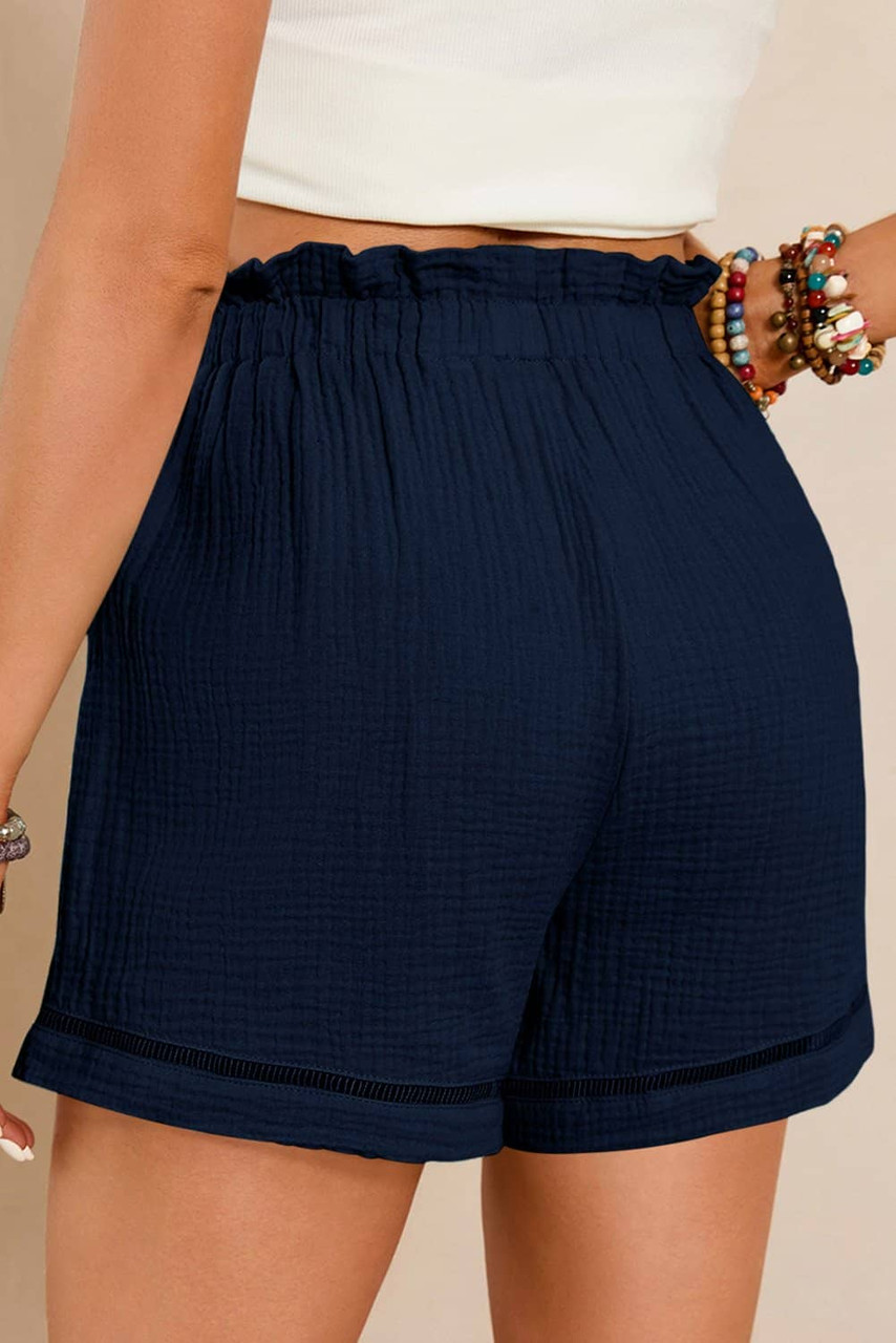Blue Cotton Gauze Paperbag Shorts
