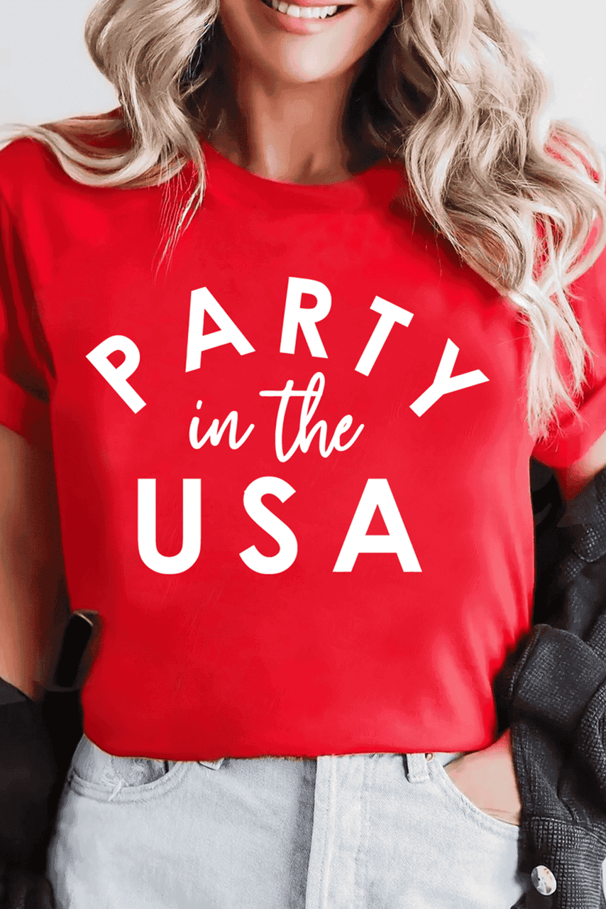 Red PARTY in the USA Printed Independence Day T Shirt