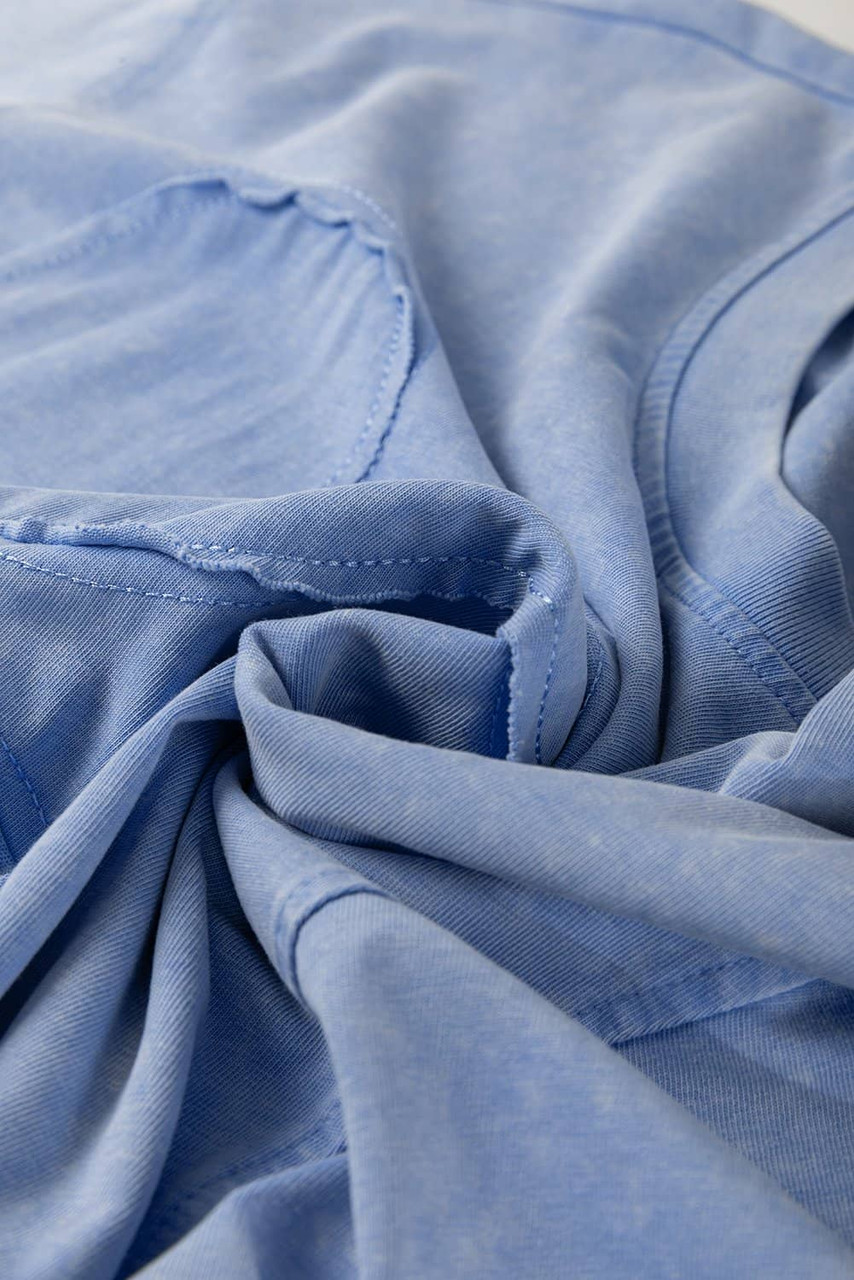 Sky Blue Mineral Wash Flower Patchwork Mini T Shirt Dress