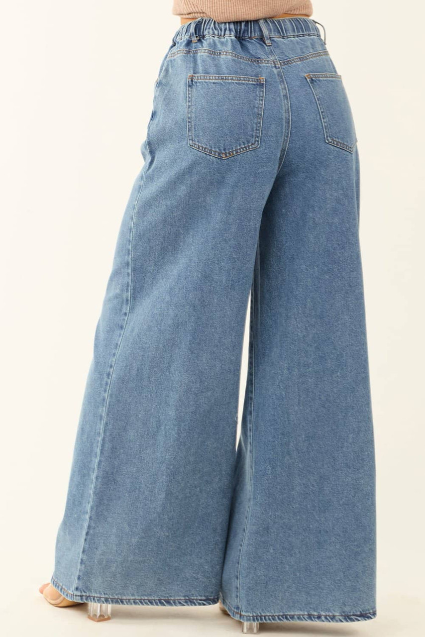 Dusk Blue Medium Wash Super Wide Leg Denim Pants Dusk Blue Medium Wash Super Wide Leg Denim Pants
