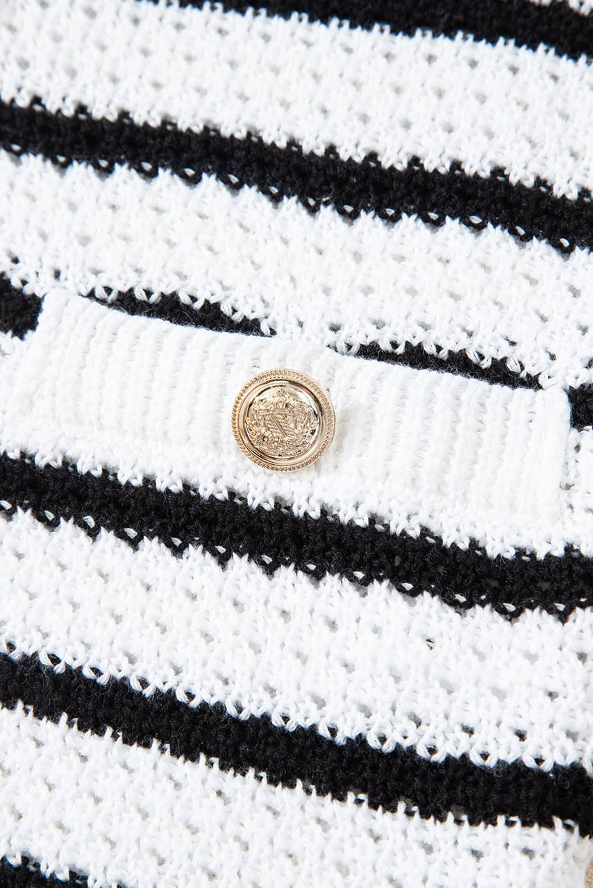 Black Stripe V Neck Gold Buttons Elegant Sweater Vest