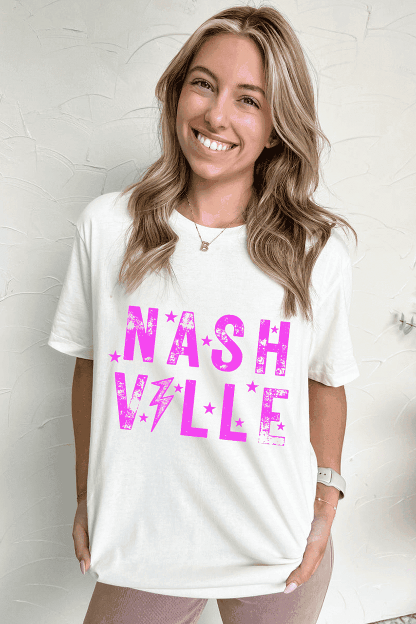 White NASHVILLE Star Graphic Crewneck T Shirt