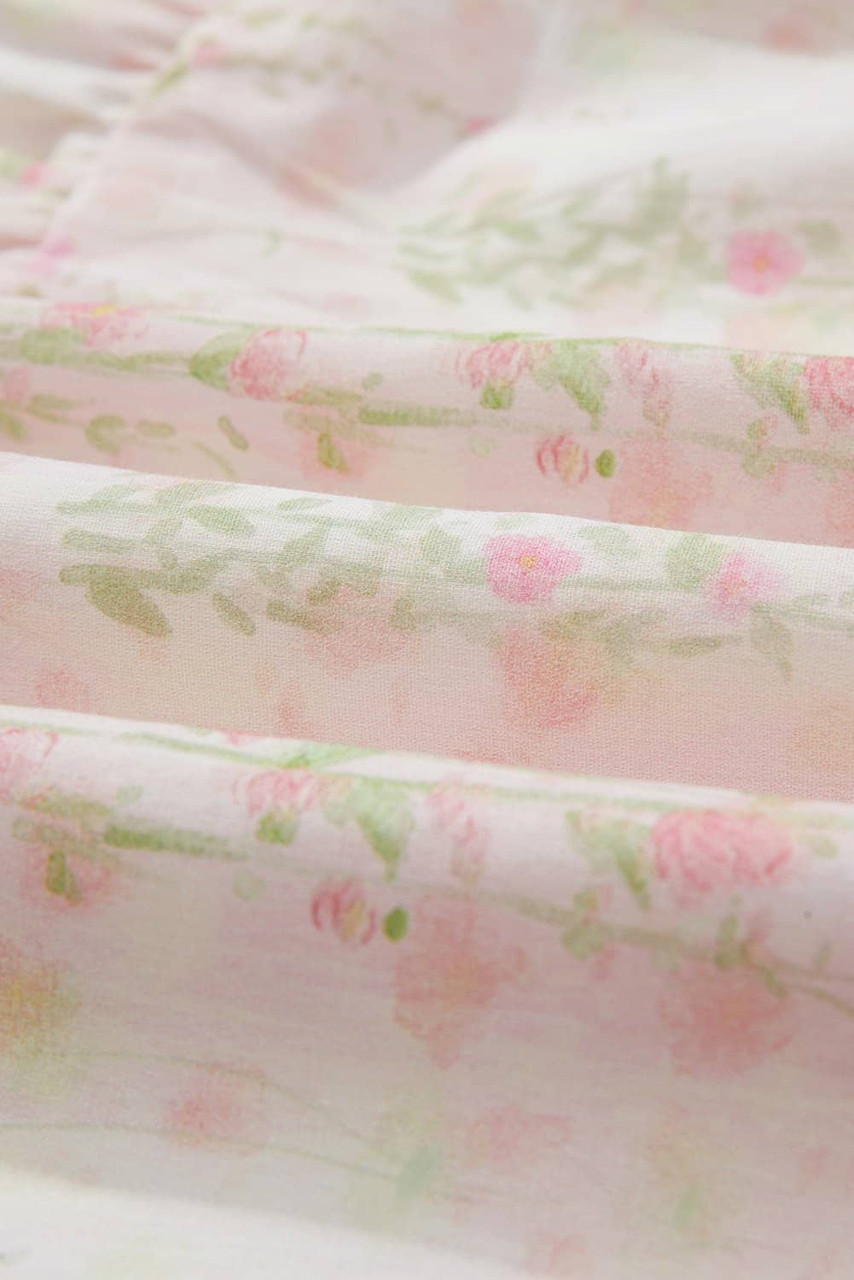 Pink Floral Puff Sleeve Square Neck Knotted Open Back Ruffled Mini Dress