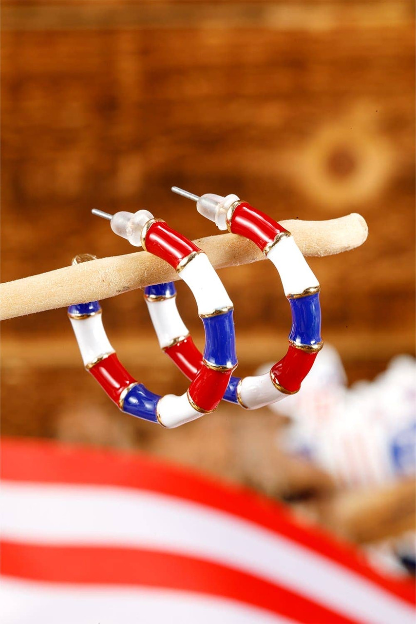 Dark Blue Independence Day Enamel C-shape Stud Earrings Dark Blue Independence Day Enamel C-shape Stud Earrings