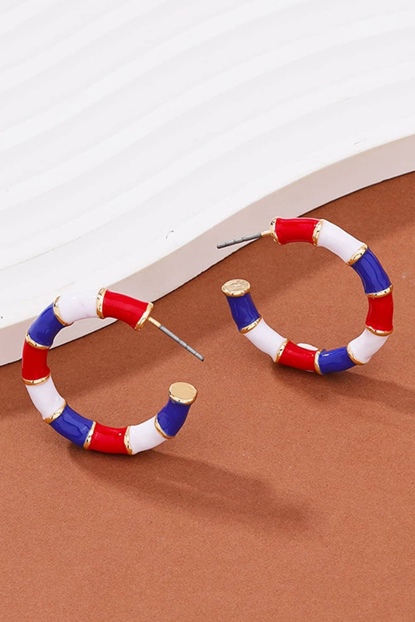 Dark Blue Independence Day Enamel C-shape Stud Earrings Dark Blue Independence Day Enamel C-shape Stud Earrings