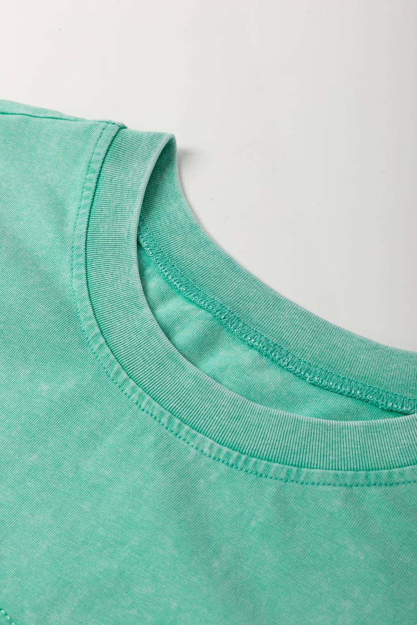 Mint Green Mineral Wash Flower Patchwork Mini T Shirt Dress