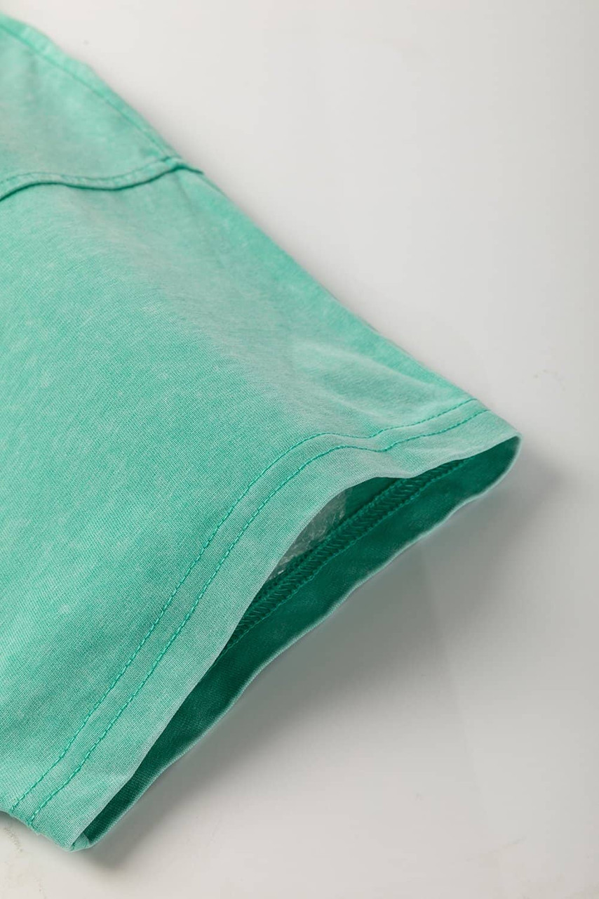 Mint Green Mineral Wash Flower Patchwork Mini T Shirt Dress