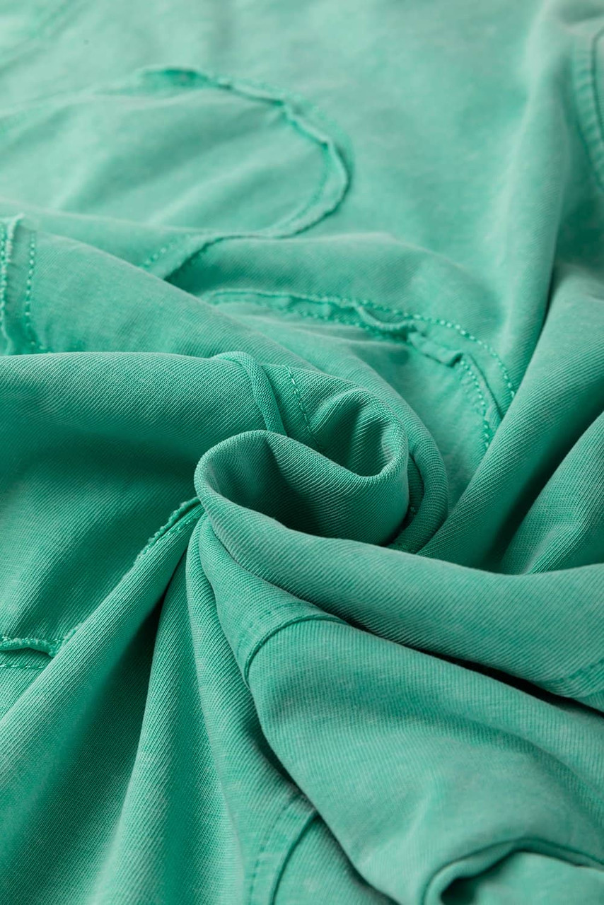 Mint Green Mineral Wash Flower Patchwork Mini T Shirt Dress