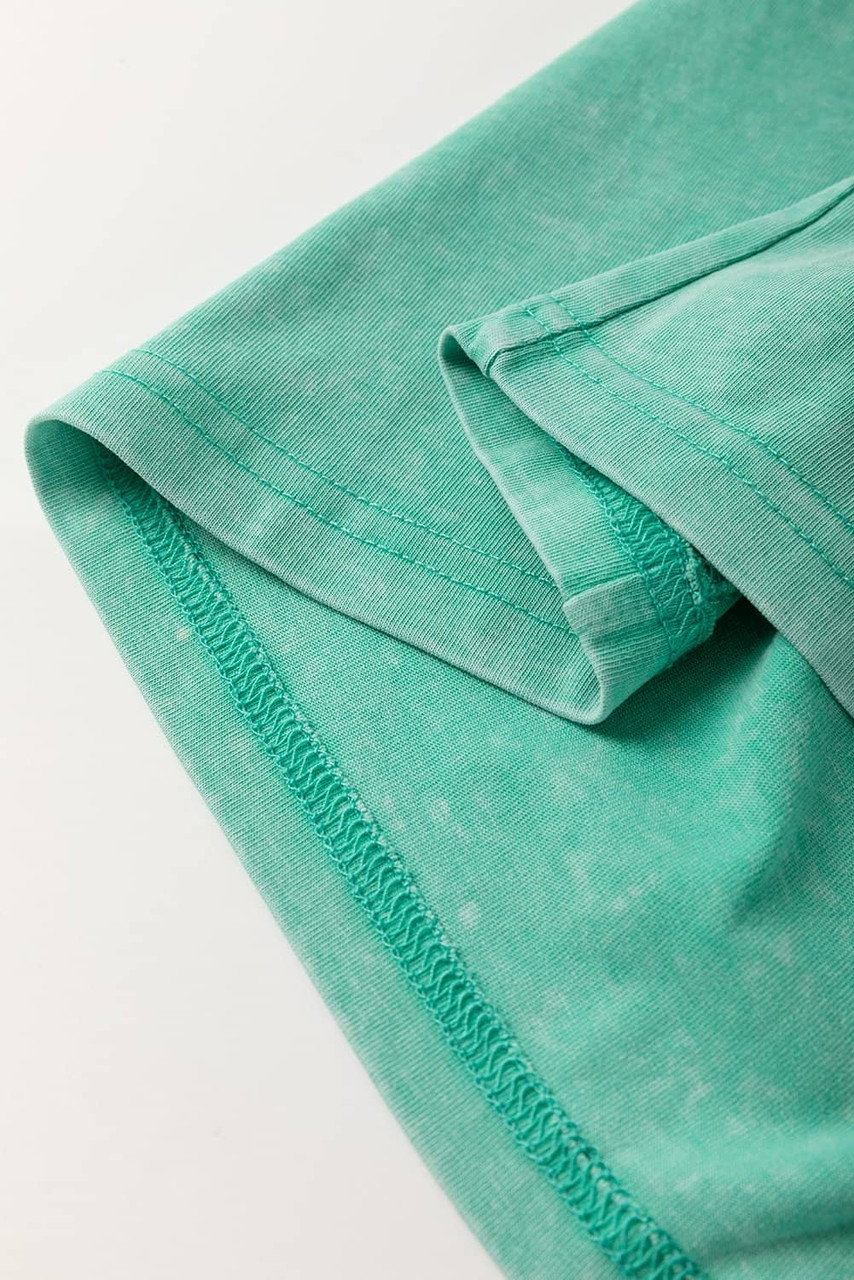 Mint Green Mineral Wash Flower Patchwork Mini T Shirt Dress