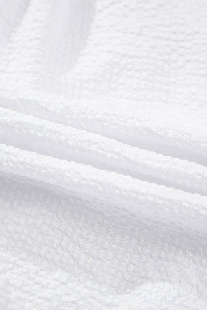 White Striped Ruffle Short Bubble Sleeve Shirt