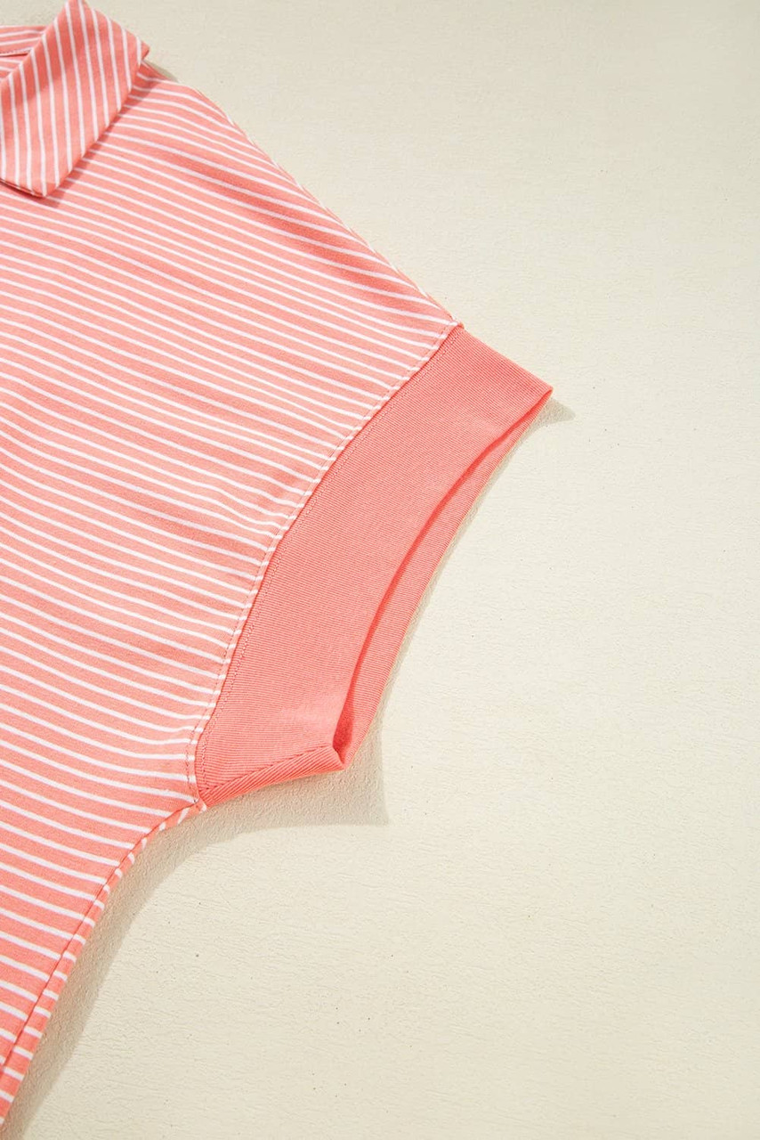 Orange Stripe Loose Polo T Shirt and Shorts Plus Size 2pcs Outfit