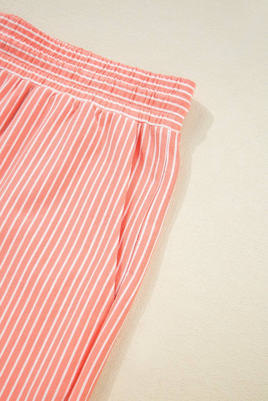 Orange Stripe Loose Polo T Shirt and Shorts Plus Size 2pcs Outfit