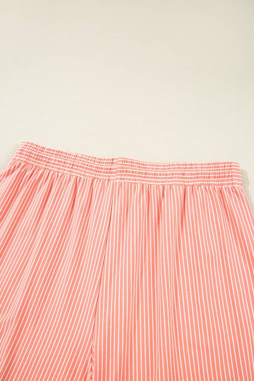 Orange Stripe Loose Polo T Shirt and Shorts Plus Size 2pcs Outfit
