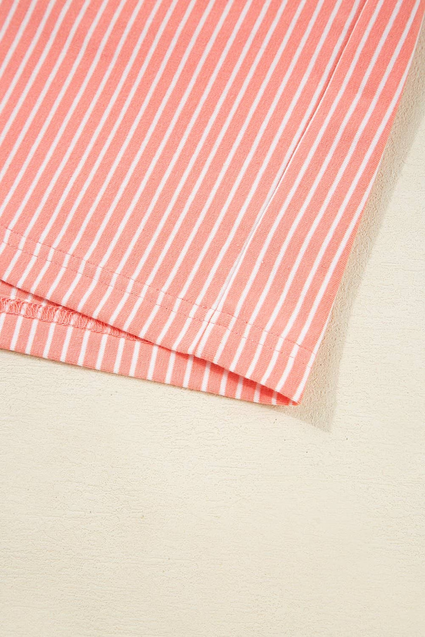 Orange Stripe Loose Polo T Shirt and Shorts Plus Size 2pcs Outfit