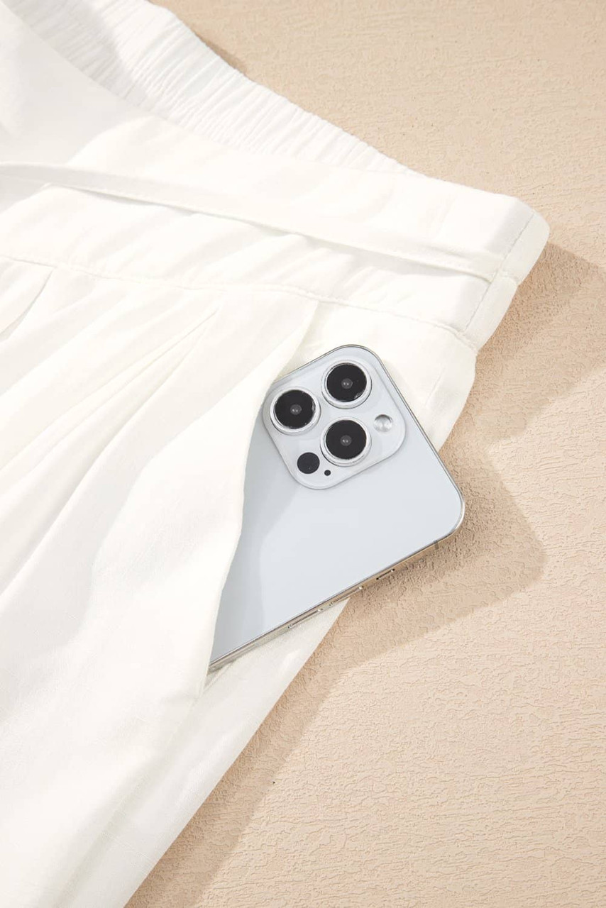 White Solid Drop Waist Pleated Wide Leg Casual Pants