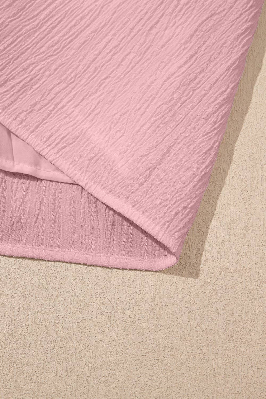 Light Pink Textured Ruffled Trim V Neck Flutter Flowy Top