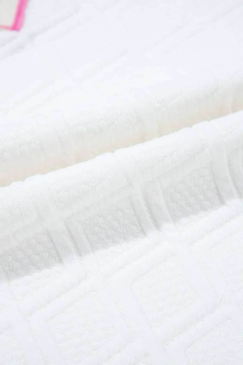 White Contrast Striped Collar Patchwork Textured Half Sleeve Blouse