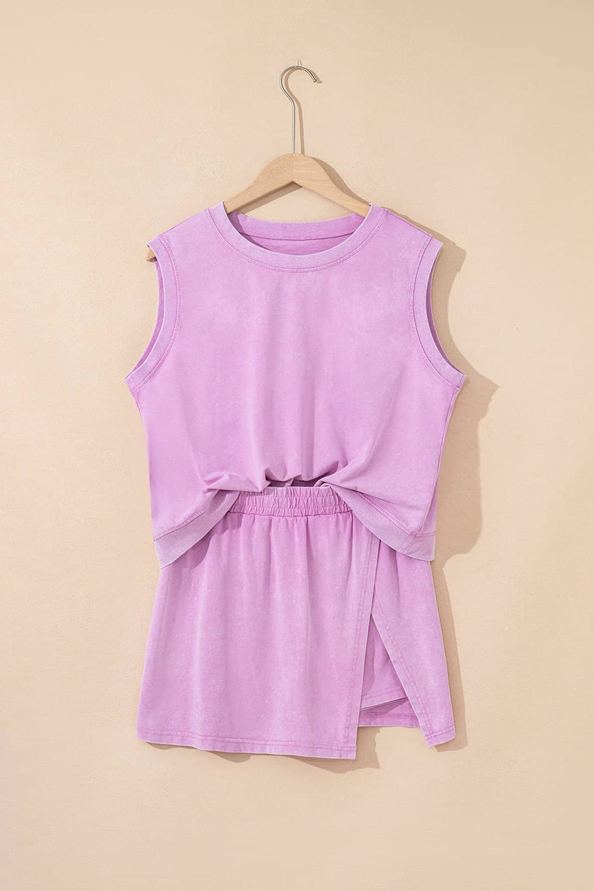 Phalaenopsis 2 Pieces Mineral Wash Cotton Tank Top Lined Split Skirt Set