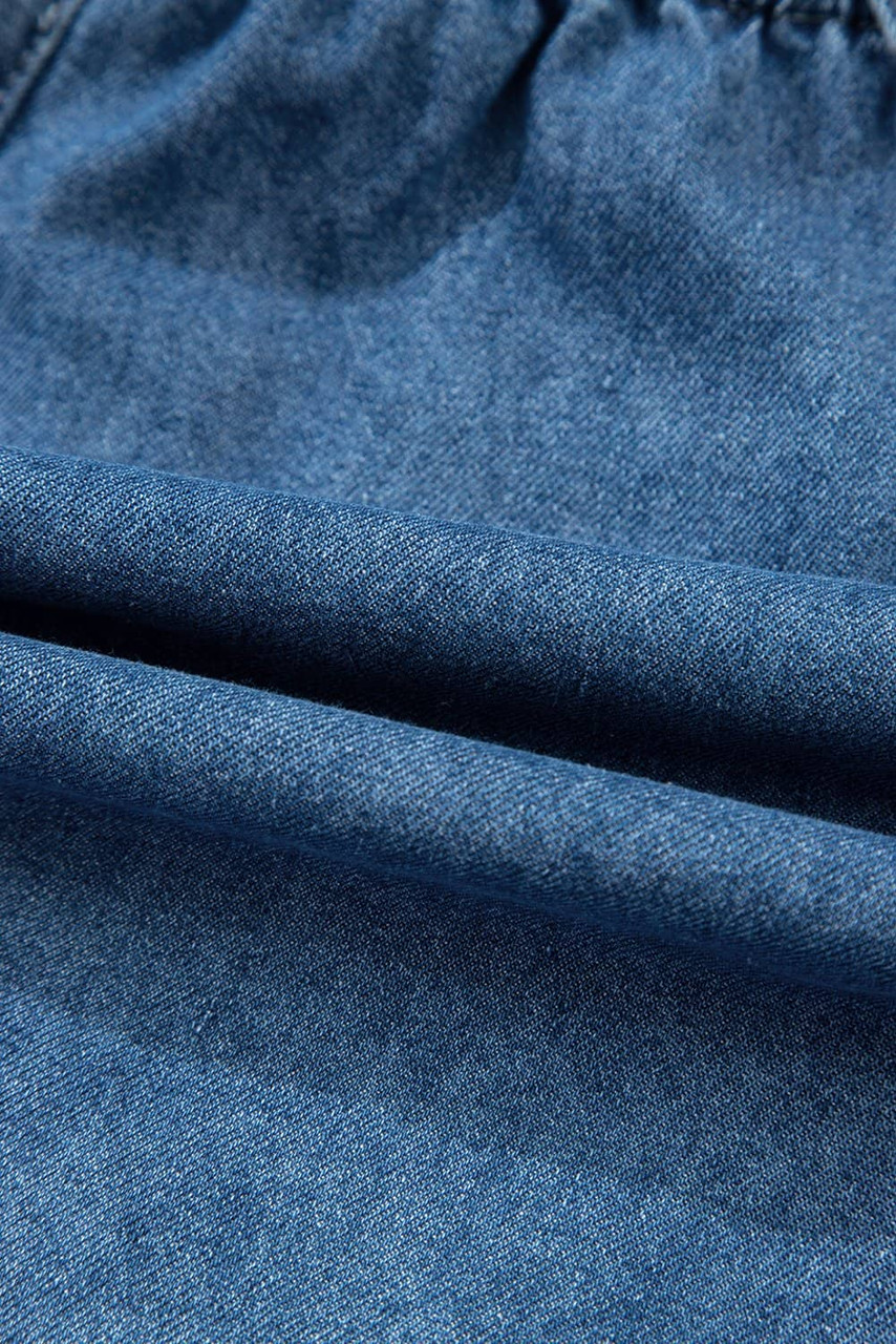 Sky Blue Buckle Straps Bib Style Tied Backless Flared Denim Overall