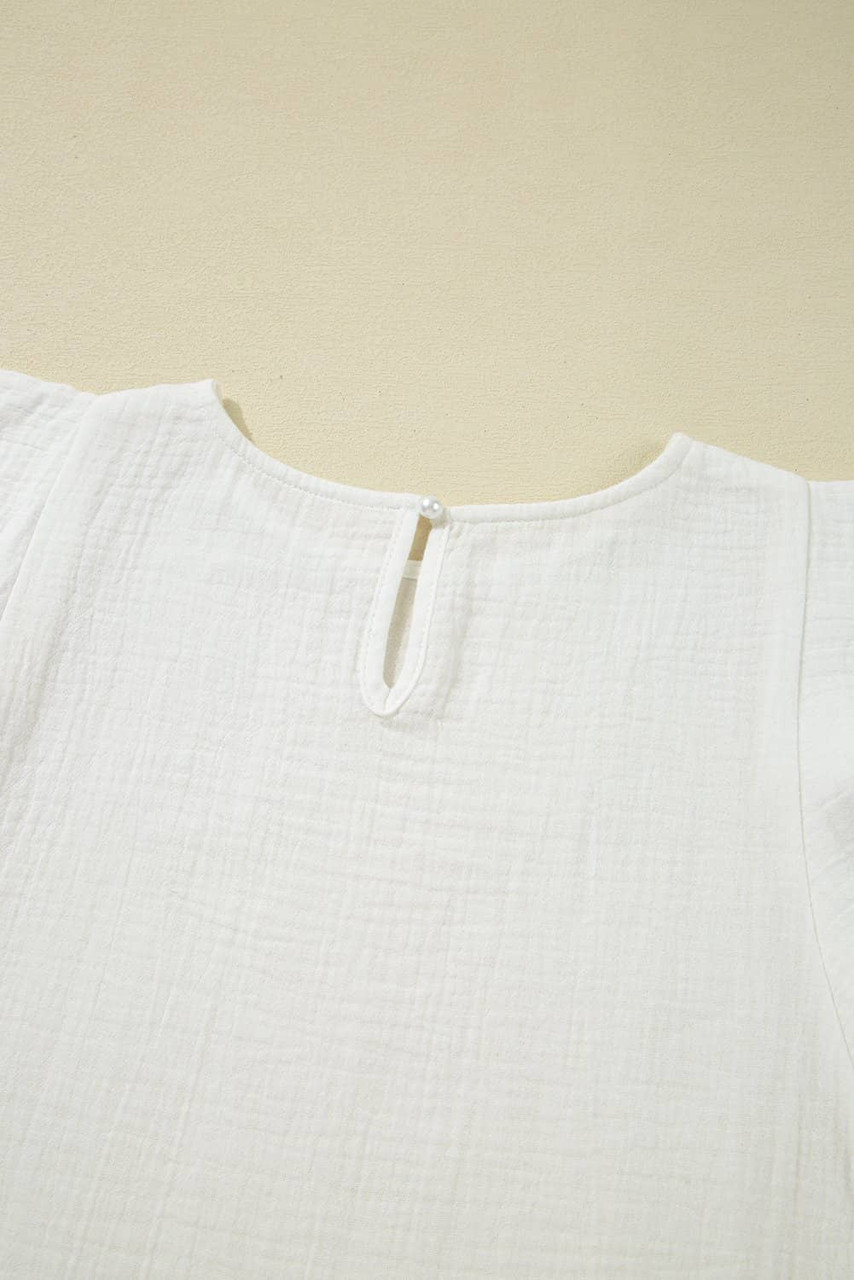 White Crinkled Layered Ruffled Flutter Sleeve Blouse