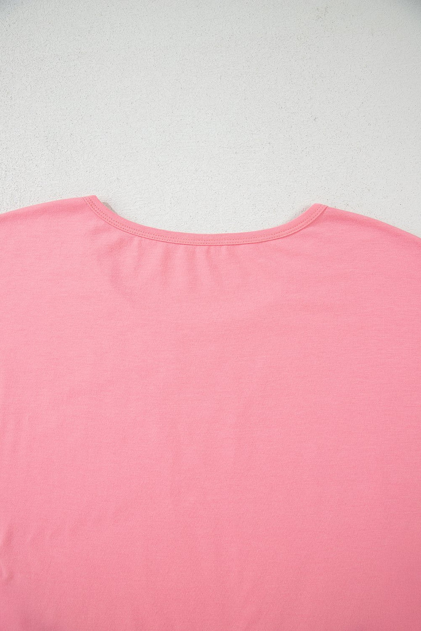 Pink Frilled Hem Loose T-Shirt