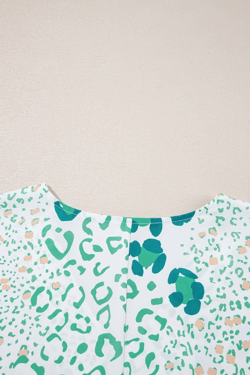 Green Mixed Leopard Print V Neck Short Sleeve Blouse Green Mixed Leopard Print V Neck Short Sleeve Blouse