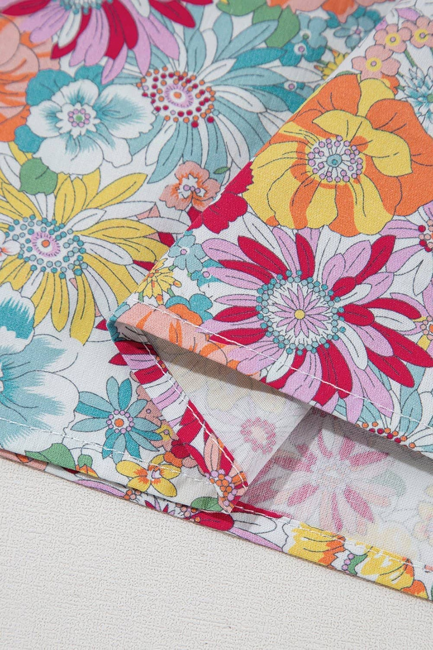 Multicolour Floral Pleated Detail Flutter Sleeve Blouse