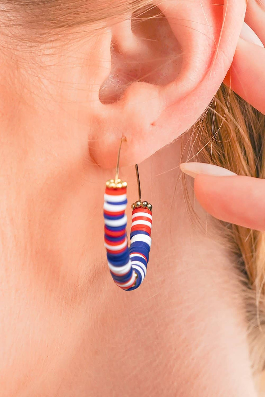 Dark Blue American Flag Inspired Beaded Large Hoop Earrings Dark Blue American Flag Inspired Beaded Large Hoop Earrings