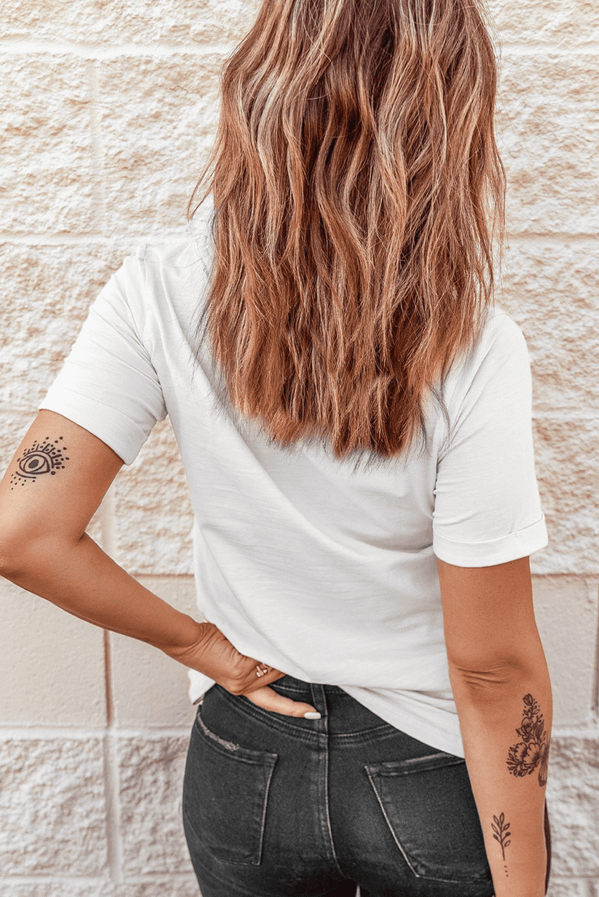 White USA Starry Letter Graphic Cotton Blend T Shirt