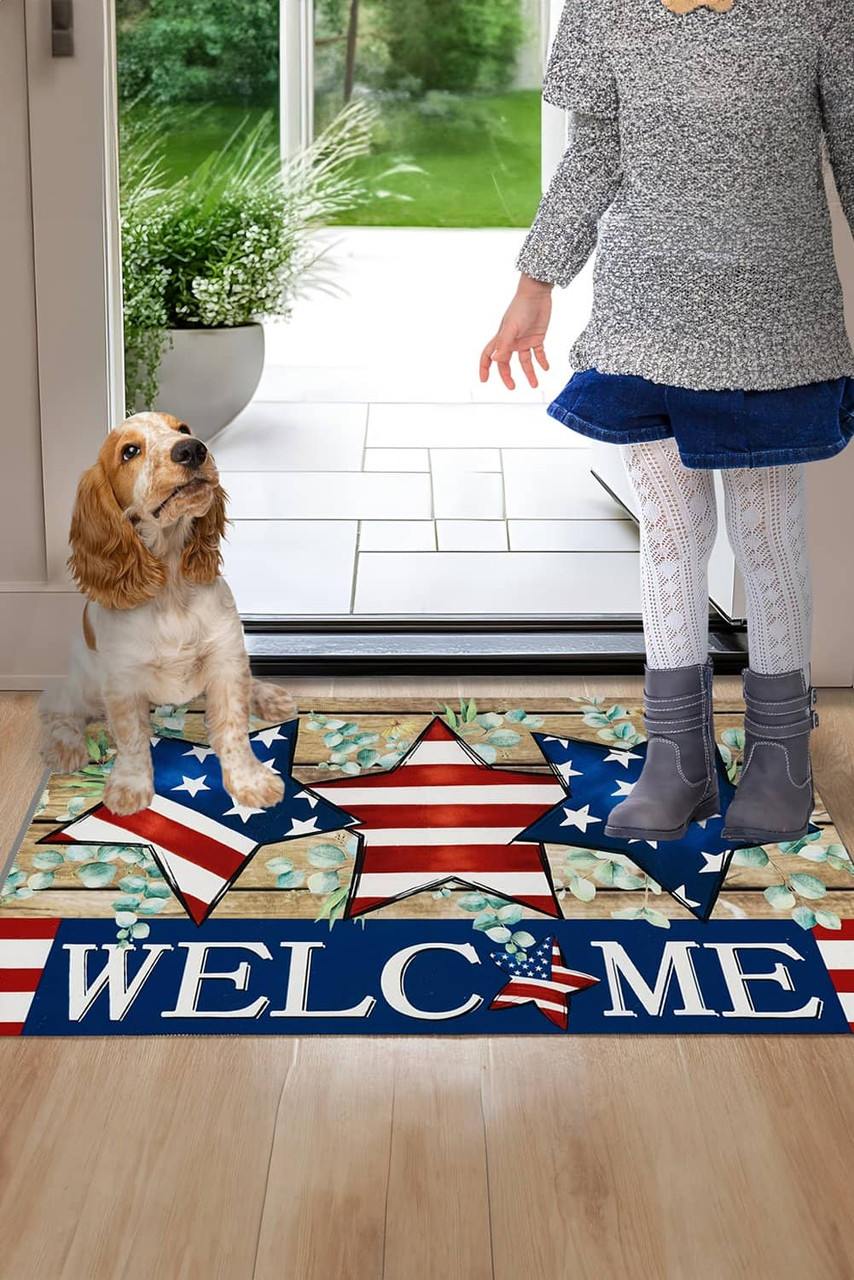 Dark Blue WELCOME American Flag Print Non-slip Entrance Mat Dark Blue WELCOME American Flag Print Non-slip Entrance Mat
