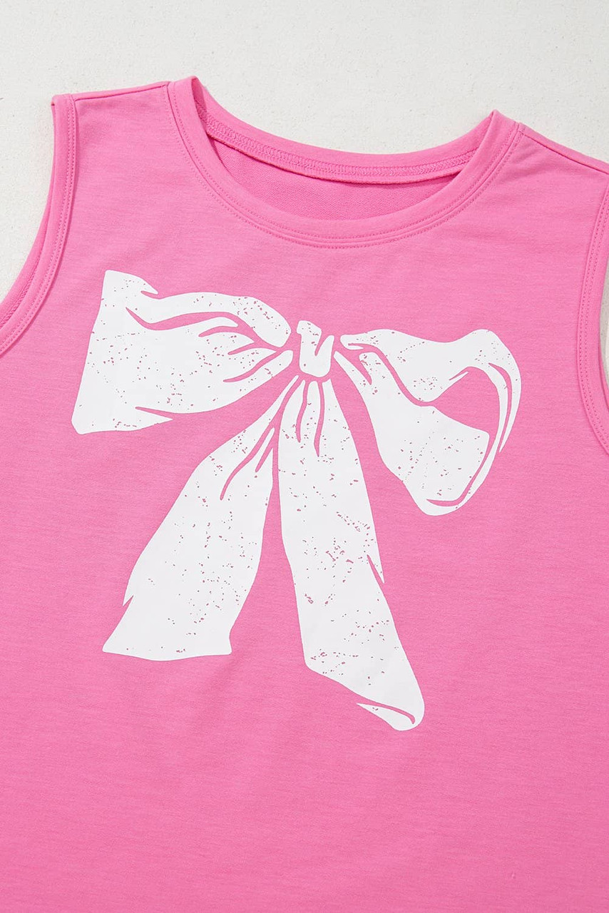 Sachet Pink Bow Print Boxy Fit Tank Top Sachet Pink Bow Print Boxy Fit Tank Top